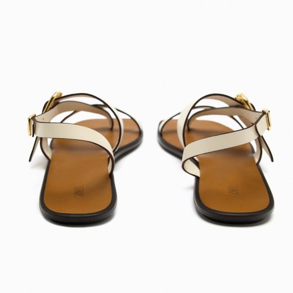 NWT ZARA BUCKLED FLAT LEATHER SANDALS  WHITE - REF 2636/110 9 - Picture 6 of 10